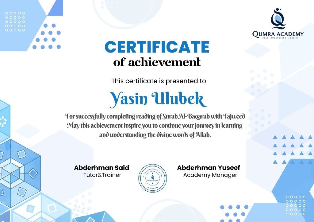 Qumra Academy Certificate — Yasin Ulubek